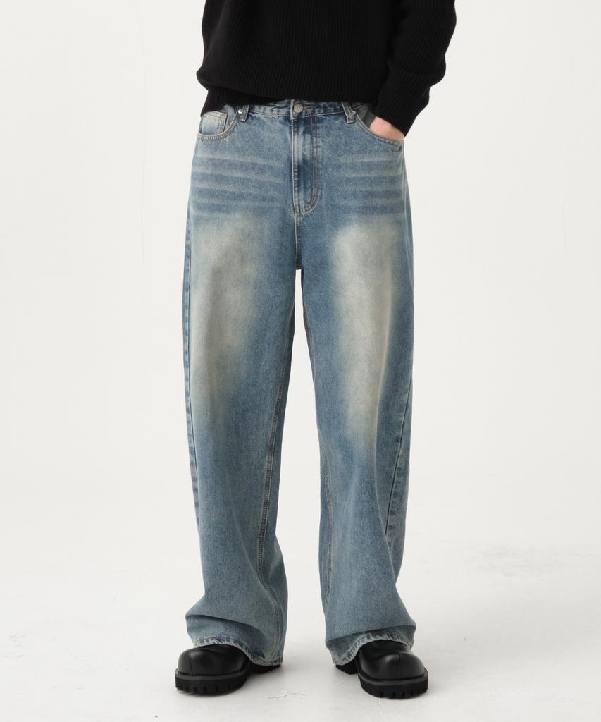 Akeusi Loose Washed Balloon Fit Wide Denim Pants Unisex (Vintage Blue)