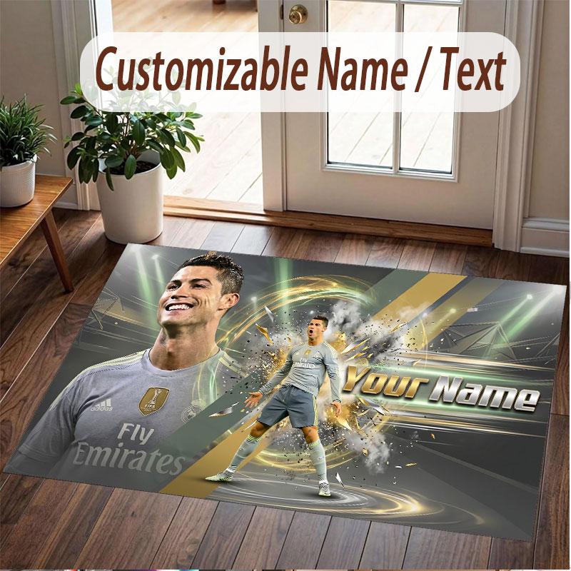 Benutzerdefinierter Teppich Cristiano Ronaldo Muster Druck Name Text Weicher Rutschfester Boden Teppich für Zuhause Innen Dekoration