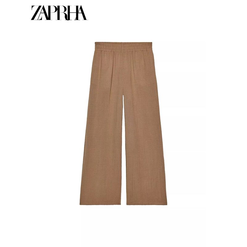 Zaprha 2025 New Arrival Loose Straight Drooping Vacation Style High Waist Casual Wide Leg Pants for Women Slim Looking 2116741