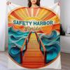 Safety Harbor Florida Retro Vintage Sunset Artwork Throw Blanket Ultra Soft Flannel Fleece Blanket for All Seasons