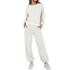 Women's Fashion Color Round Neck Long Sleeve Top Elastic Waist Casual Pants Loose Sports Two Piece Set