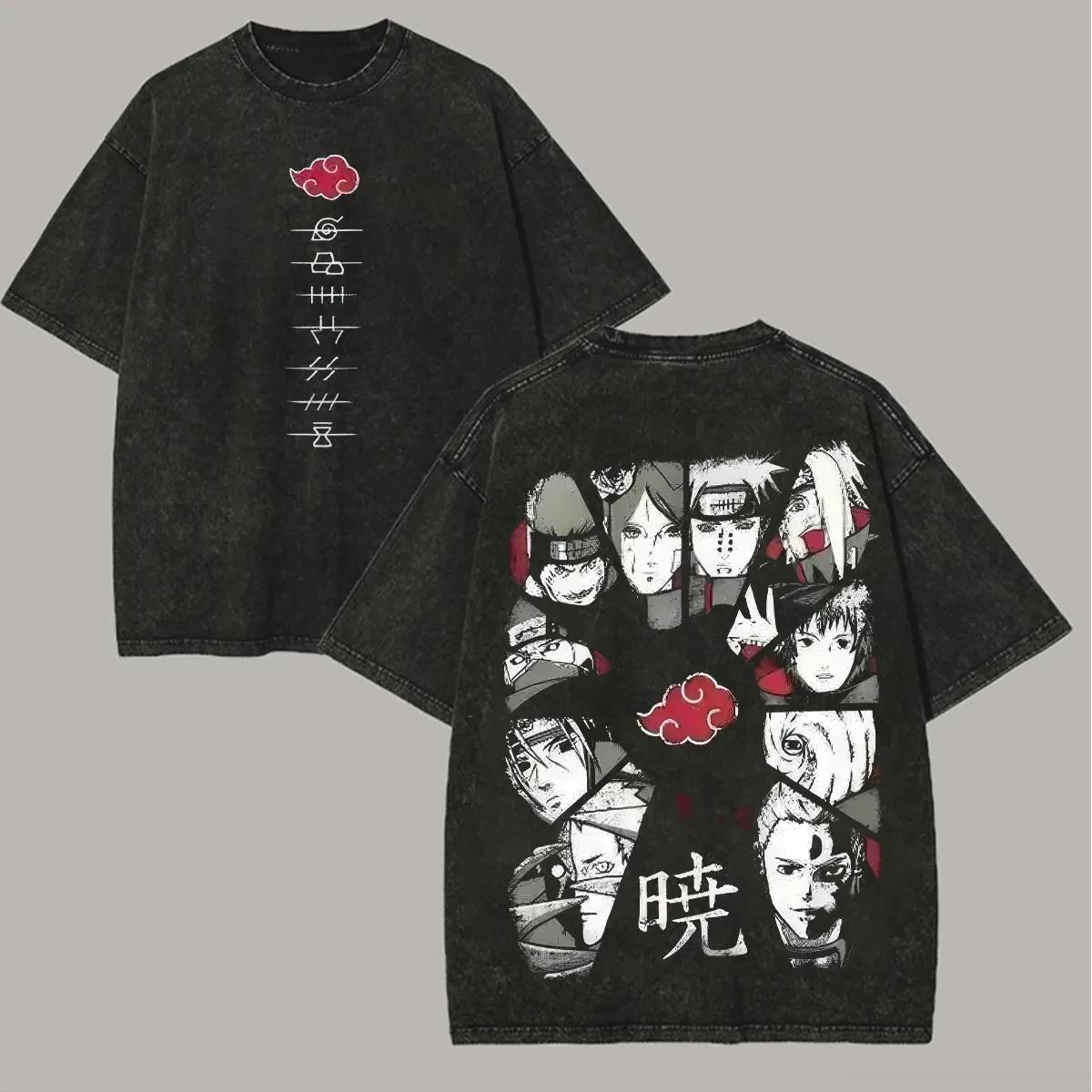 Akatsuki T Shirt Naruto Pain Itachi All Members Vintage Acid Wash Streetwear Retro Anime Graphic Men Tees Clothing 2026 Y2k L