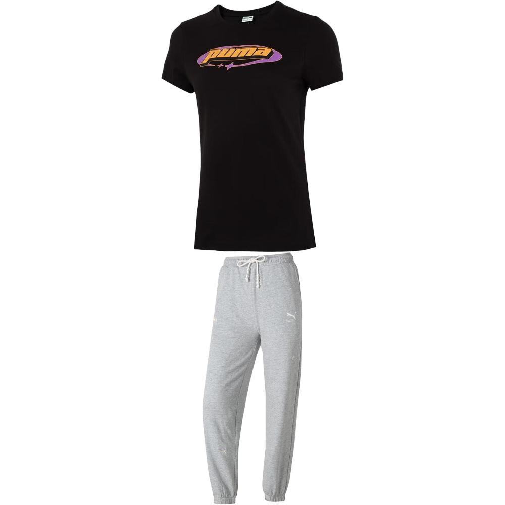 

Puma Breathable Round Neck Pullover Short Sleeve Tie Knitted Cuffed Long Pants Casual Set Women sets 630565-01+625810-04 M