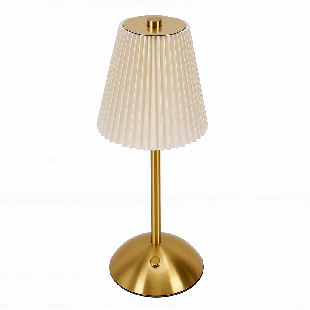 Pleated Table Lamp Metal USB Rechargeable Cordless Vintage Nightstand Lamp Decor for Bedside Living Room