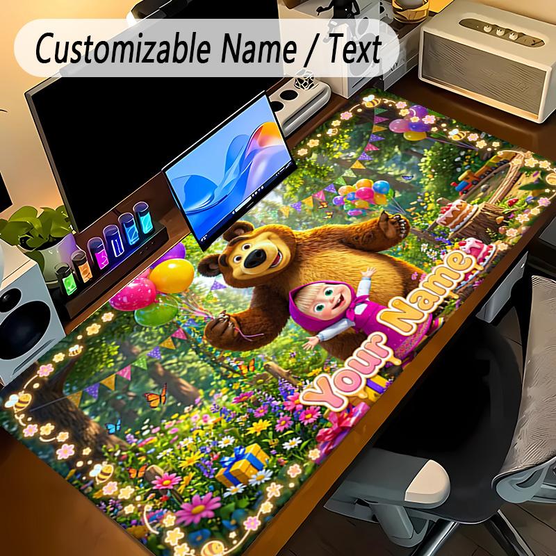 Large Mouse PadMasha and the Bear Custom Name Text Personalized Desk Mat Non Slip Gaming Pad