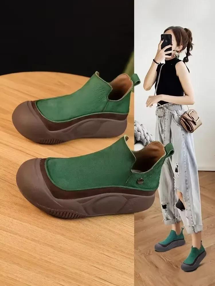 New Women Shoes Platform Flats Goth Boots Chelsea Motorcycle Winter Designer Ankle Fashion Boots Goth Walking Mujer Zapatos