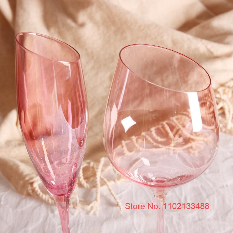 Loyal Flamingo Pink Glass Cup For Lovers French Party Crystal Wine Tumbler Inclined Mouth Bordeaux Cup Champagne Glass Water Cup