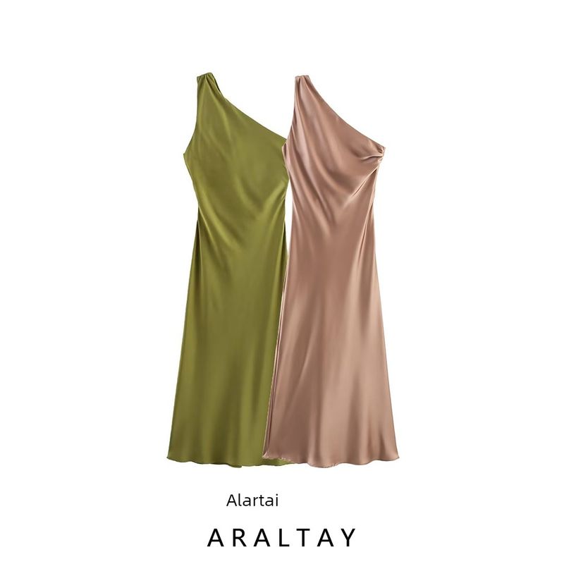 Araltay New Arrival Fashion Style Women's Clothing Fashion All-Match Casual Minimalist Asymmetric Silk Satin Texture Dress