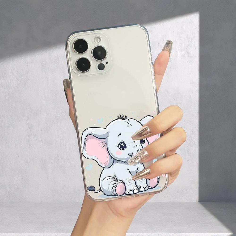 Transparent TPU Phone Case with Elephant Pattern Suitable for iPhone 17 16 15 14 13 12 11 Pro/Max/Plus Anti Drop and Shockproof