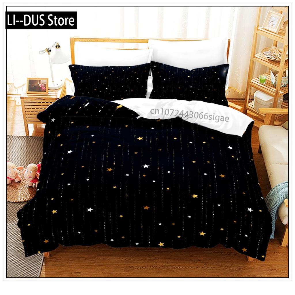 Colorful Star Sky Galaxy Bedding Set Scenery Space Duvet Cover Set Black Comforter Cover Milky Way Theme For Kids Teens Decor