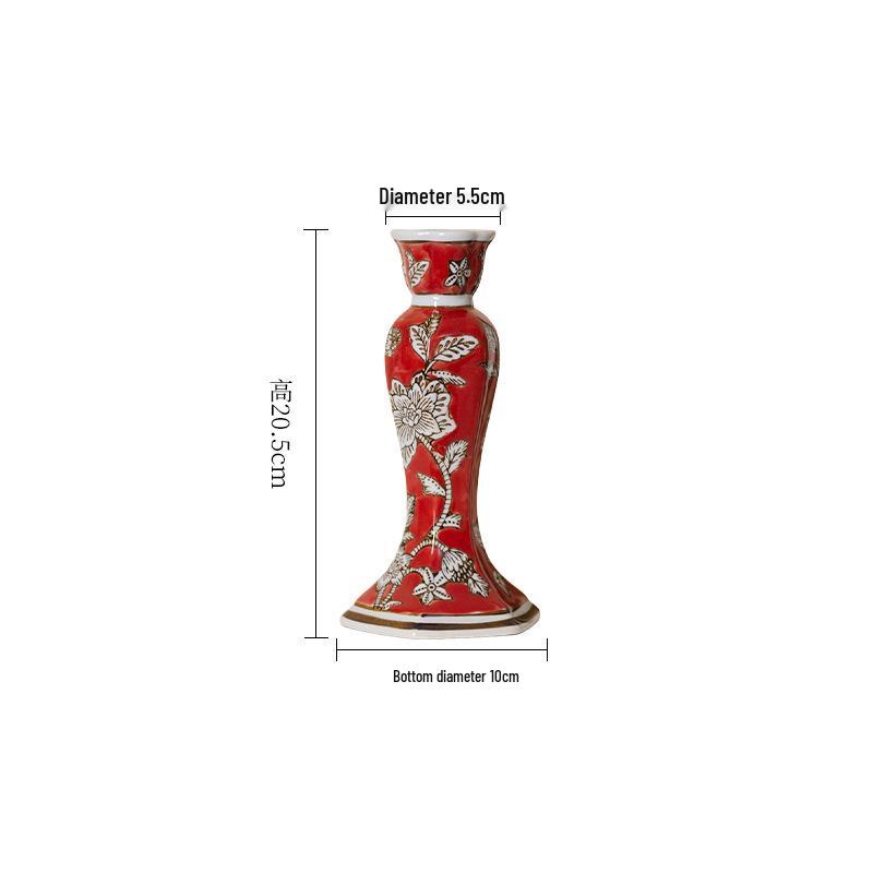Blue & White European Style Porcelain Vase & Yellow-Blue Candlestick Ornament for Living Room, Home, or Wedding