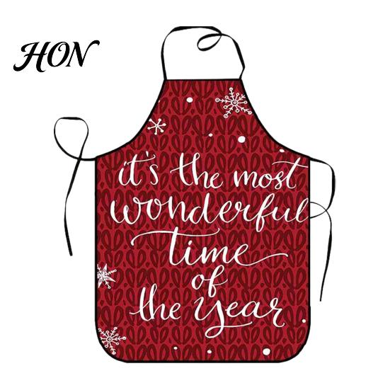Oil Proof Cooking Cover Christmas Apron with Santa Gingerbread Prints, Waterproof Resistant Holiday Apron, Adjustable Tie for Kitchen Baking