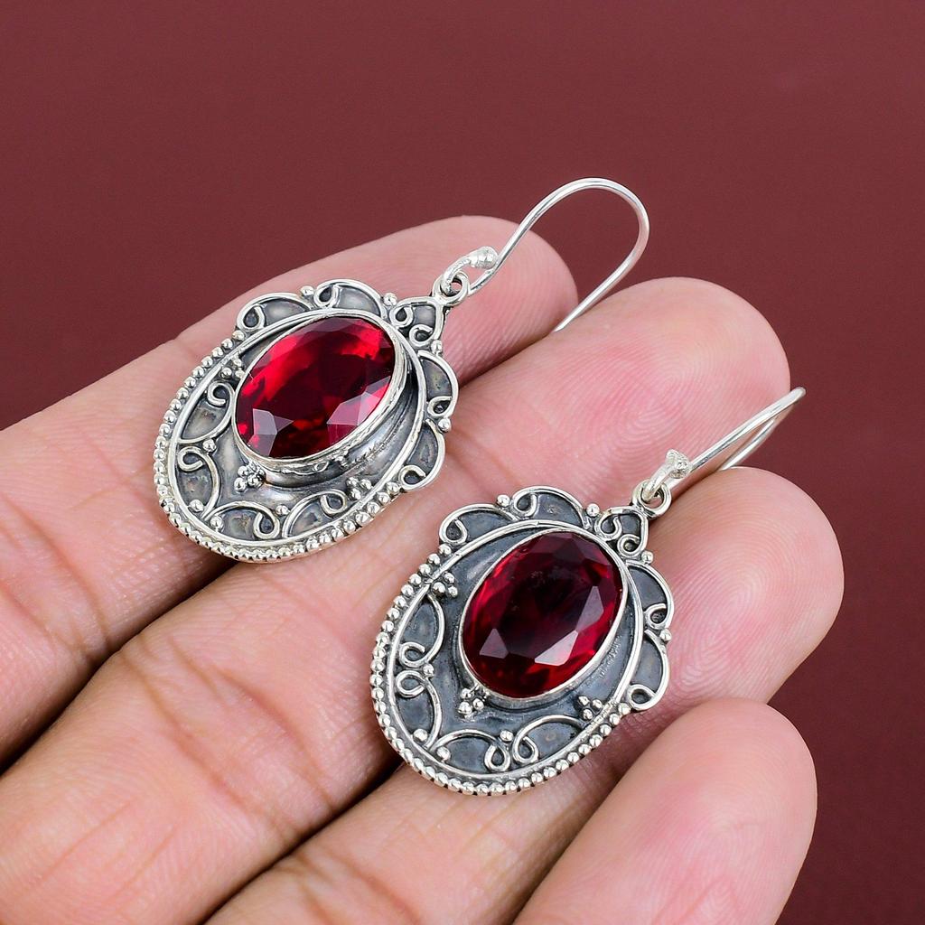 Faceted Mozambique Garnet Earring Gemstone Earrings 925 Sterling Silver Earring Healing Stone Jewelry Handmade Vintage Earring Gifts For Mom