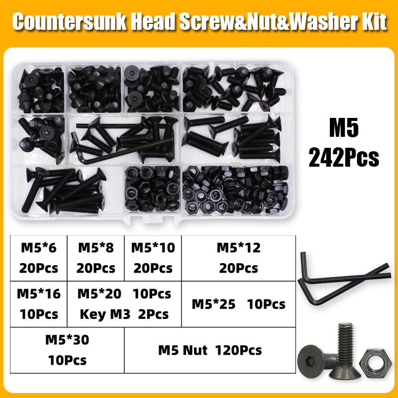 3045P Hex Hexagon Socket Countersunk Head Screw M2- M8 Carbon Steel Flat Head Bolt and Nut Washer Screws 10.9 Grade Alloy Steel