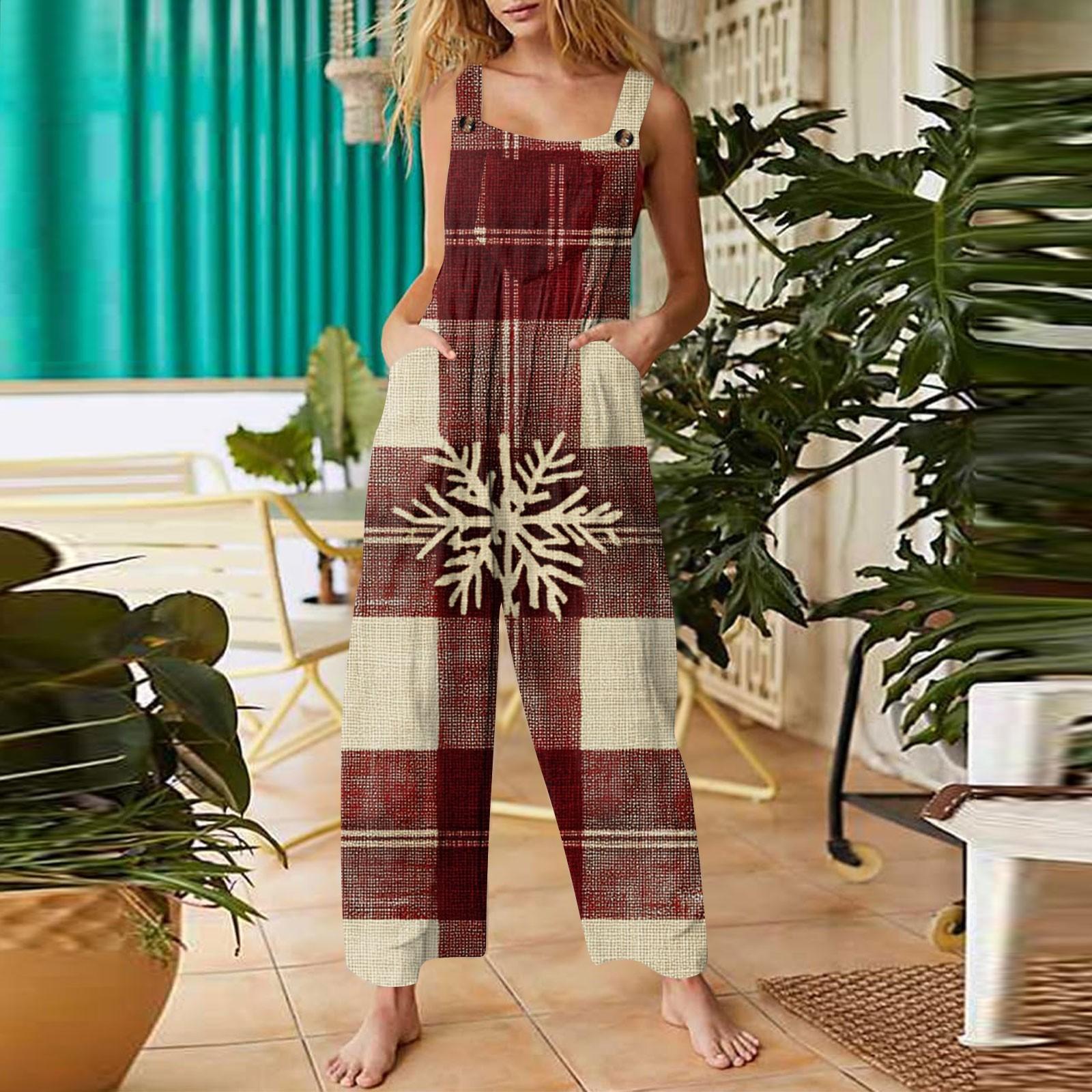 Женский модный повседневный винтажный комбинезон без рукавов с рождественским принтом — фото 10
