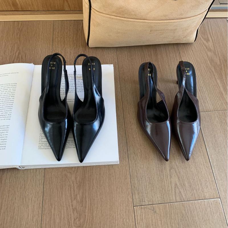 

2025 new spring and summer French pointed toe stiletto single shoes women s one-word buckle with skirt shallow mouth empty high heels 39 коричневый