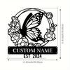 Custom Floral Butterfly Metal Wall Art, Personalized Sign, Rustic Home Decor for Lounge Office Veranda, Gift