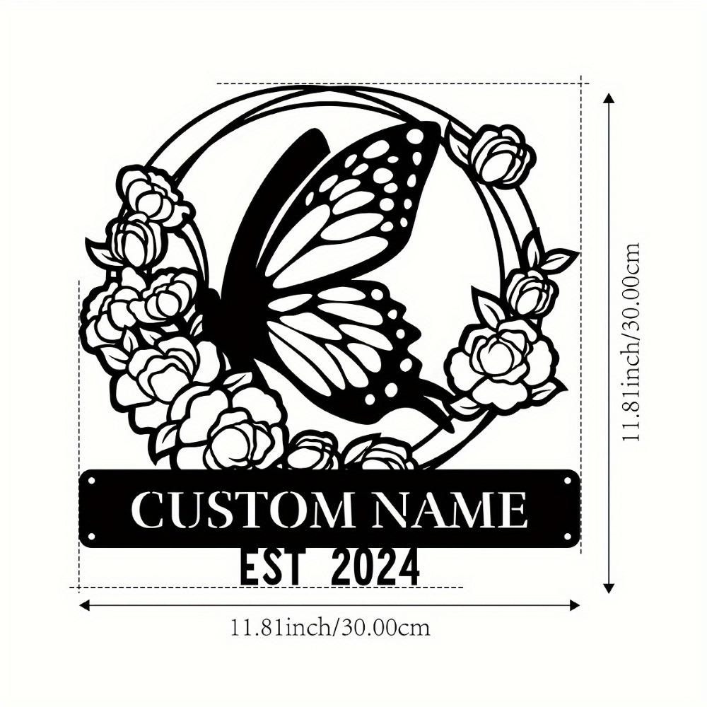 Custom Floral Butterfly Metal Wall Art, Personalized Sign, Rustic Home Decor for Lounge Office Veranda, Gift