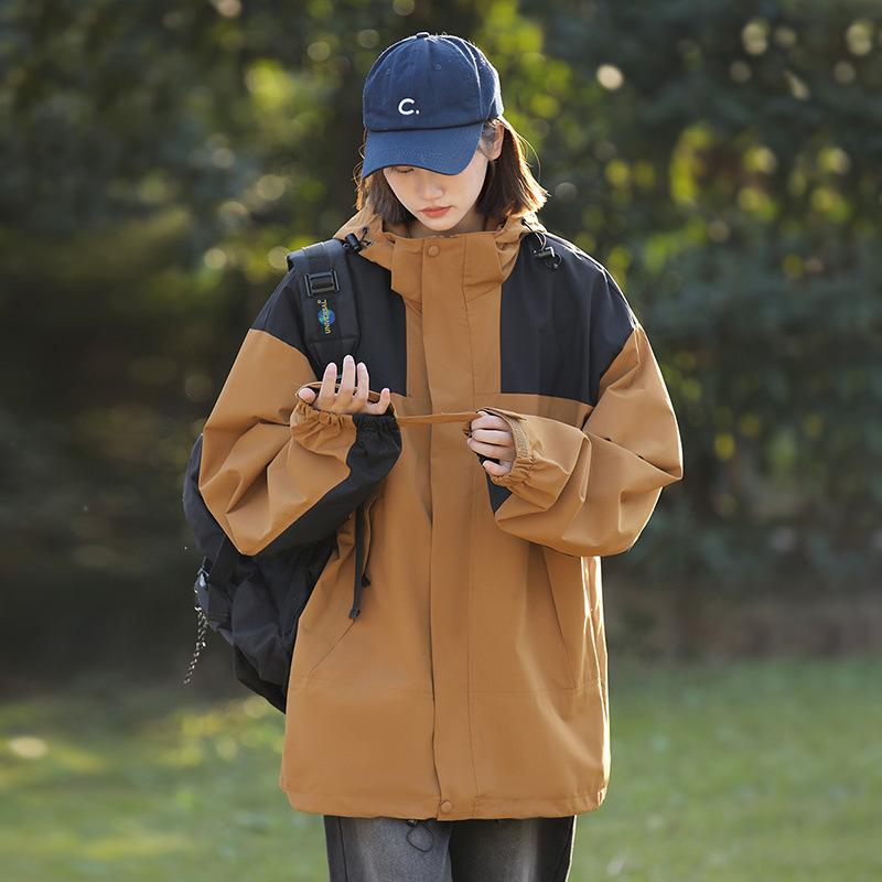 Špičková retro kontrastní bunda s kapucí Pánská trendy značková studentská outdoorová bunda