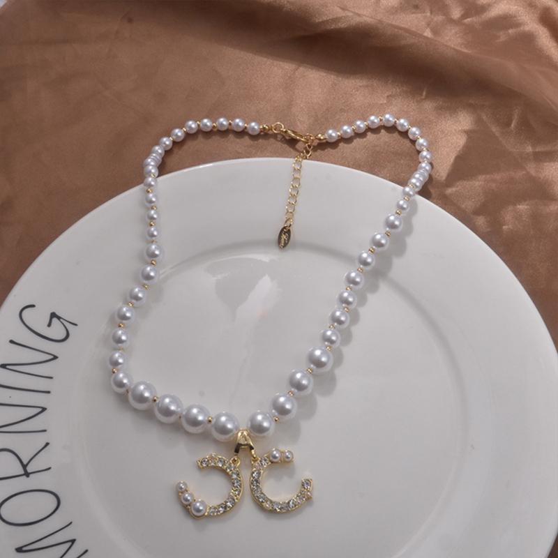 Fashion Pearl Pendent Necklace Simple Double C Letter Earrings Jewelry Accessories For Women Gifts