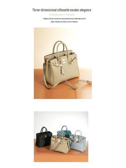 Wax Thread Lychee Grain Cowhide Leather Handbag with Lock Buckle - Women's Platinum Grade Purse