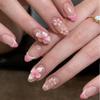 30pcs 3D Pink Floral Almond Wearable Nail Art Tips - Exquisite French Manicure