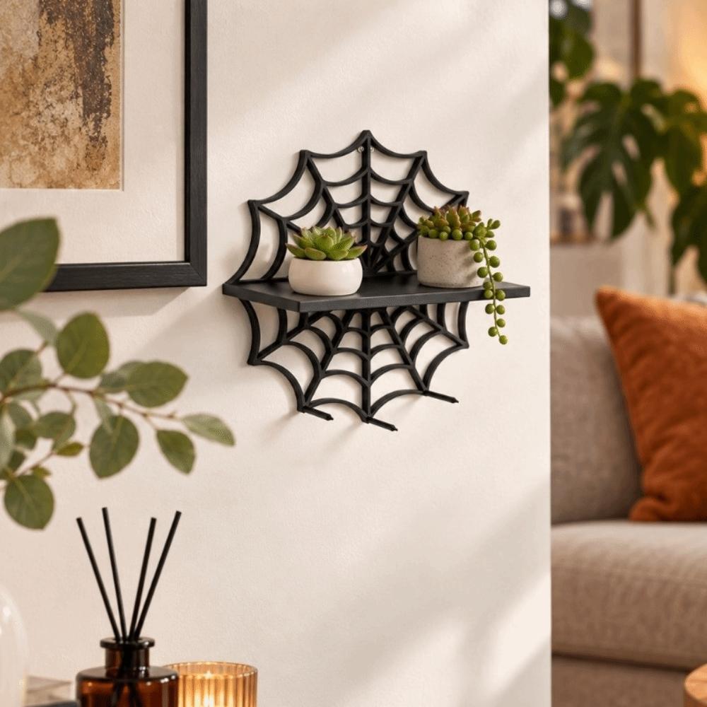 Schwarze Wandmontage-Regale Spinnennetz Wand-Aufbewahrungsregal Kreatives Halloween Schweberegal Schlafzimmer