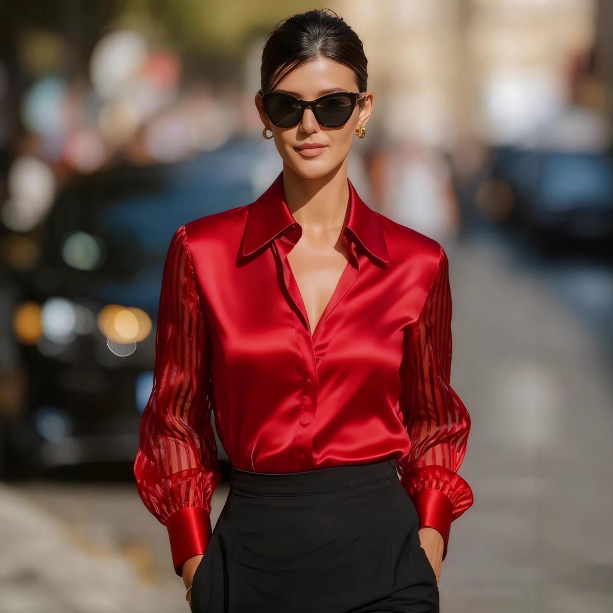 

Spring Autumn Women s Solid Elegant Commute POLO Collar Long Sleeve Shirt Casual Office Ladies Blouse XXL
