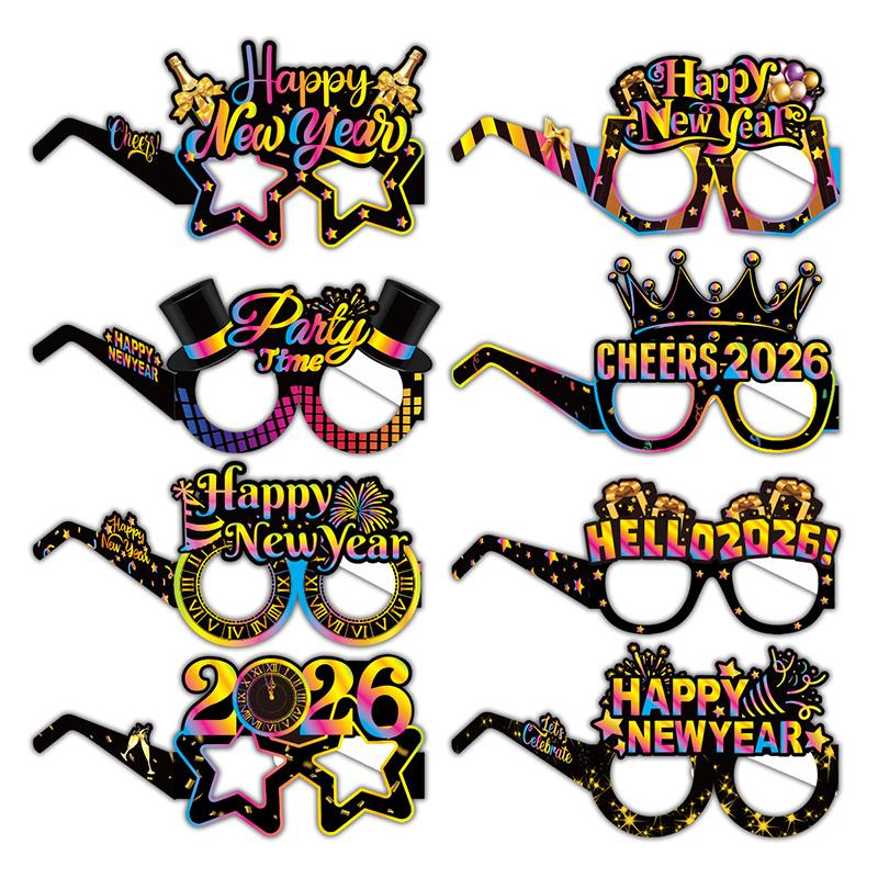 2026  Year Paper Glasses 6/12Pcs Festive  Year'S Eve Party Glasses Fun Po Props Party Eve Decoration Universal Size