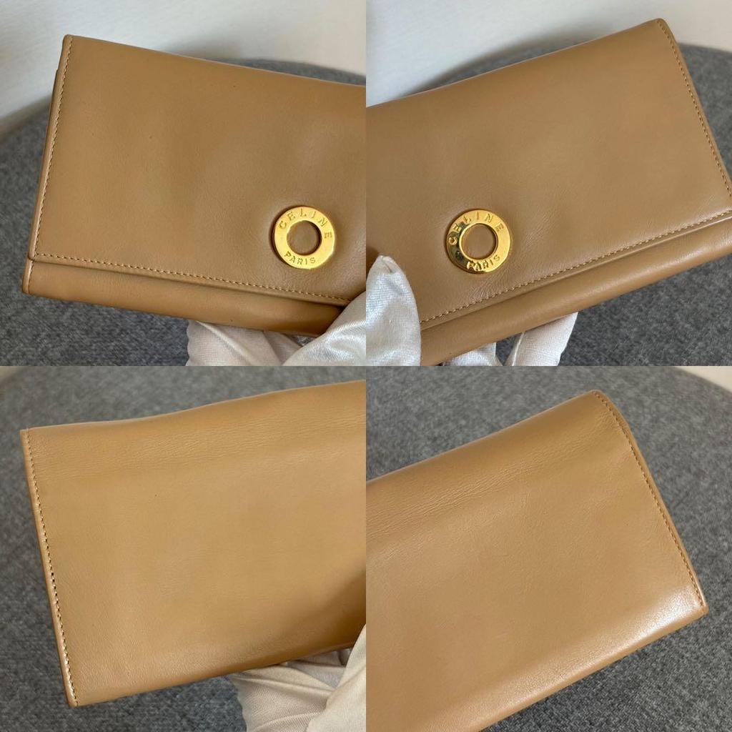 Used Celine Circle Logo Wallet Long Wallet Bi-fold Wallet Beige Cw475