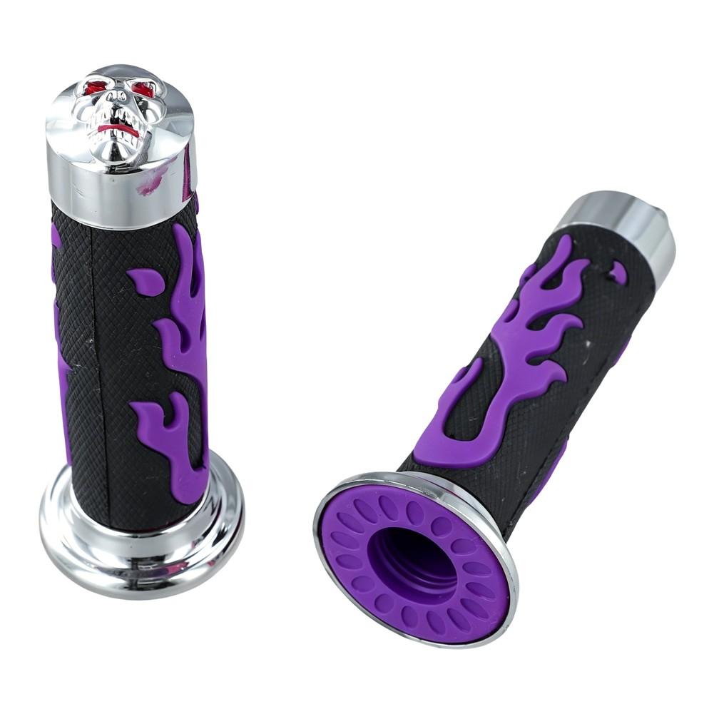 Flame Skull Throttle Knob Grips for 7/8 inch 22mm Motorcycle Handlebars Soft Rubber Construction for Rider Comfort and Safety