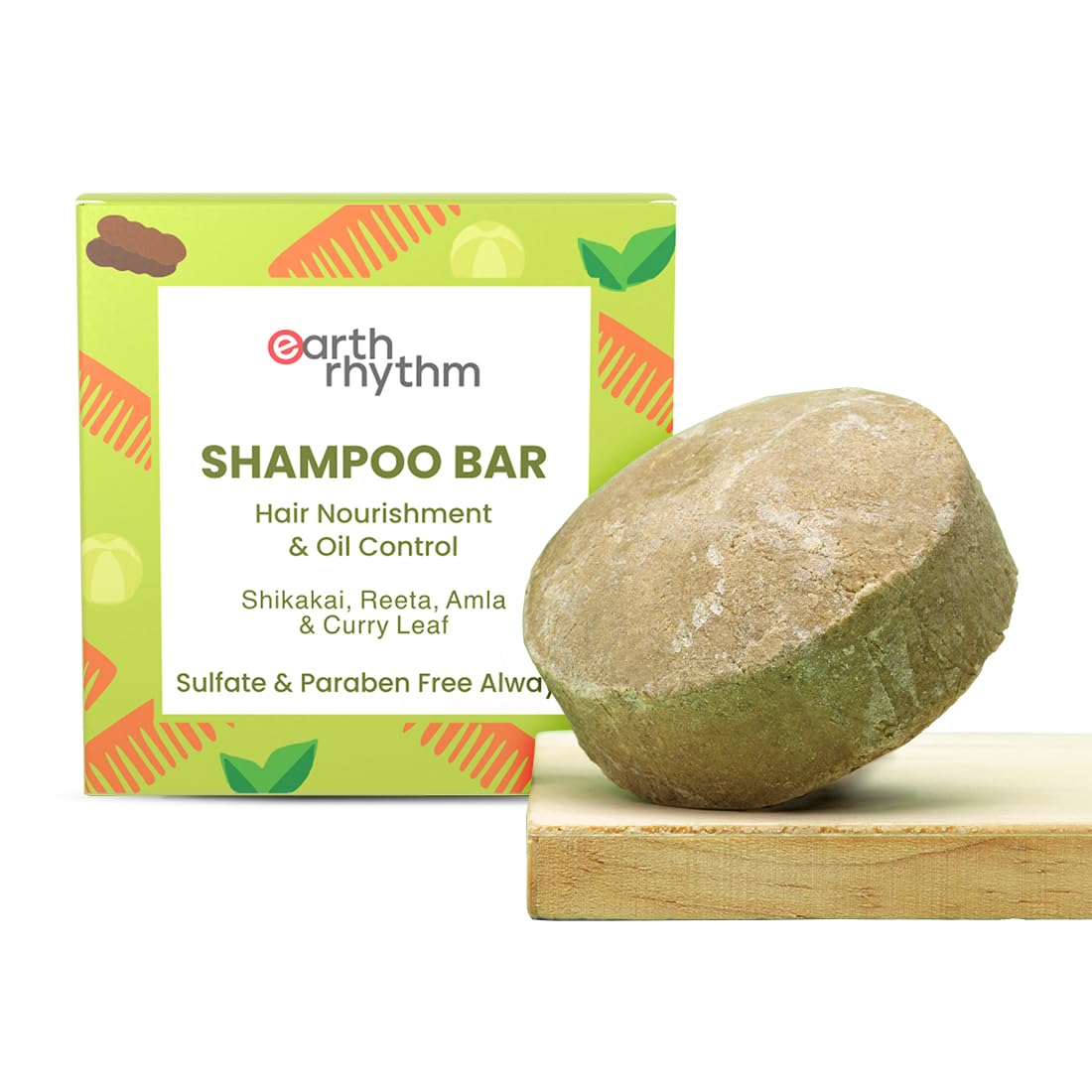 

Earth Rhythm Shikakai Shampoo Bar | Contains Shikakai, Curry Leaf, Reeta & Amla Extracts | Men & Women | Sulphate & Paraben Free| Natural- (Cardb