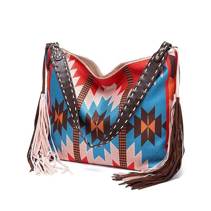 European and American Retro Bohemian Handmade Woven Flowing Silk Cotton and Linen Single Shoulder Large Bag for Women