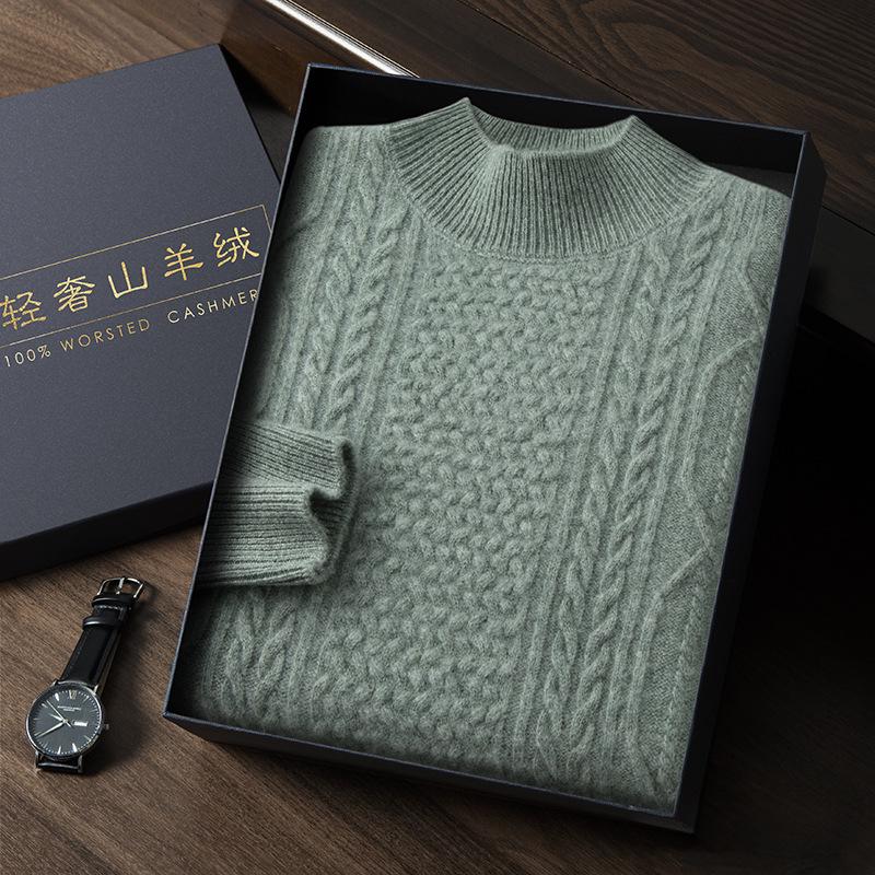 Men's Plus Size Cashmere Sweater - Thick, Warm, Loose Fit for Autumn & Winter