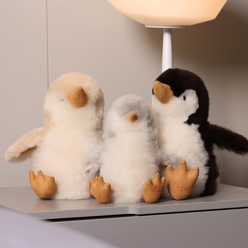 INJOI Plush Animal, Natural Alpaca Fur, Rare, Fluffy, Handmade, Cute, Perfect Gift for Anniversaries and Special Occasions (Penguin, 22cm, Gray,