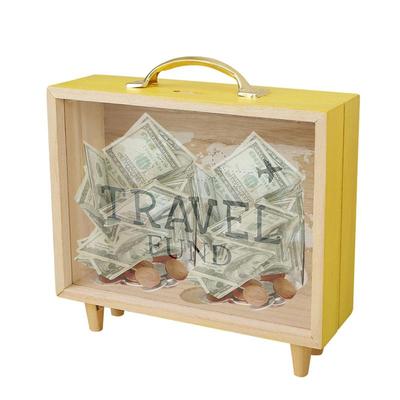 Money Saving Jar Travel Fund Piggy Bank Wooden Suitcase Bank Counting Money Jar Funny Money Bank Desktop Decor for House Warming