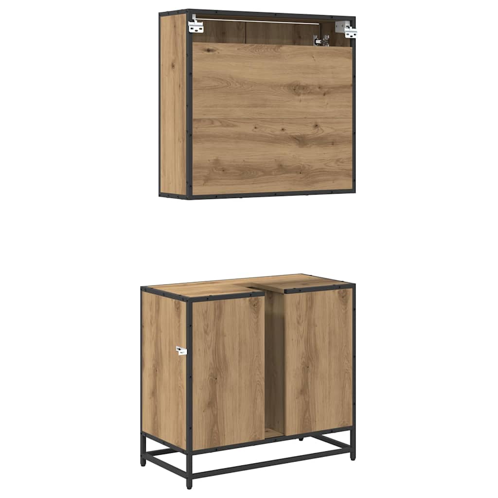 Bathroom Furniture Set with Shelf 2 Pcs Artisan Oak Wood Based Material