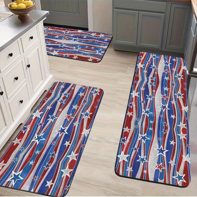 1PC Star&Stripes Pattern Kitchen Rug Non-Slip Door Mat Pop Design Bathroom Rug Bath Mat Carpet for Home Sink Laundry Ecoreeree