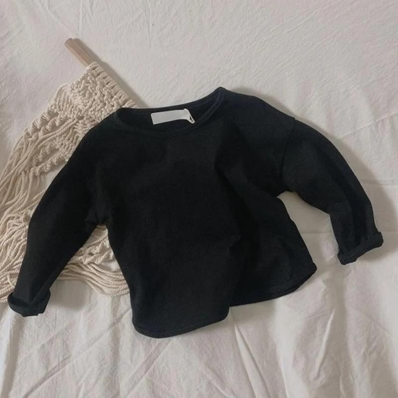Children Solid Long Sleeves Bottoming Shirt For Boy Girl Kid Loose T-shirt Retro Baby Cotton Tops Toddler Casual Tees Autumn
