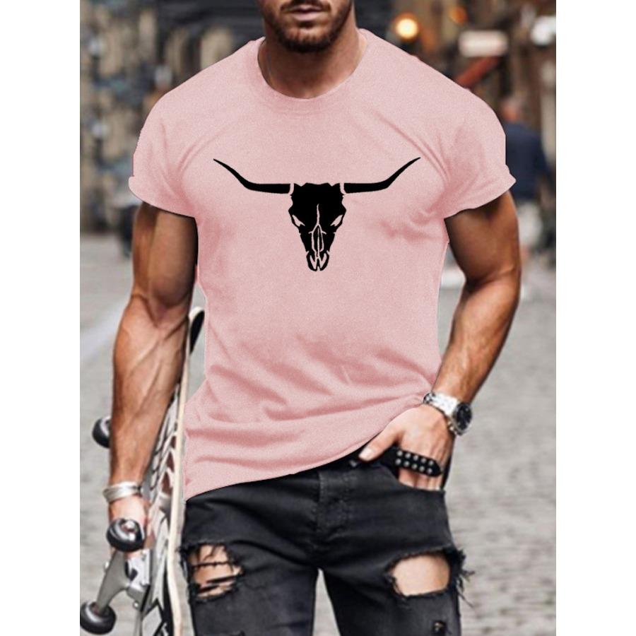 Men's Short Sleeve Bullhead Printed Crew Neck Breathable Fast Dry Sports Fashion T-Shirt