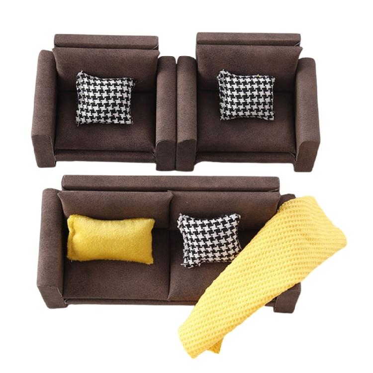 Miniature Dollhouses Sofa Couch 1/12 Scale Handcrafted Wooden Furniture For Living Room Bedroom