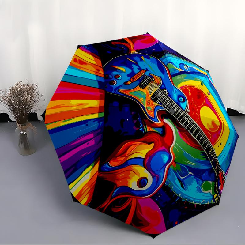 1 PC Automatic Folding Umbrella - Rock Music Pattern, Portable & Foldable Design with 8 Ribs, Christmas Birthday Gifts