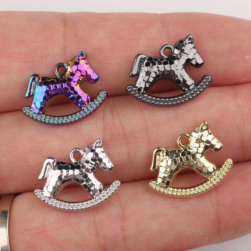 5Pcs 15*17Mm Zinc Alloy Electroplated Rocking Horse Pendant Charms For Diy Necklace Bracelet Earrings Jewelry Accessories Making