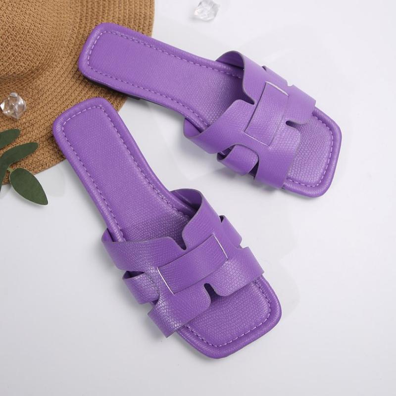 Women Slippers Square Toe Open Toe Slip on Shoes Women Solid Color Lightweight Sandals Casual Flat Slippers Fashion Slides Women