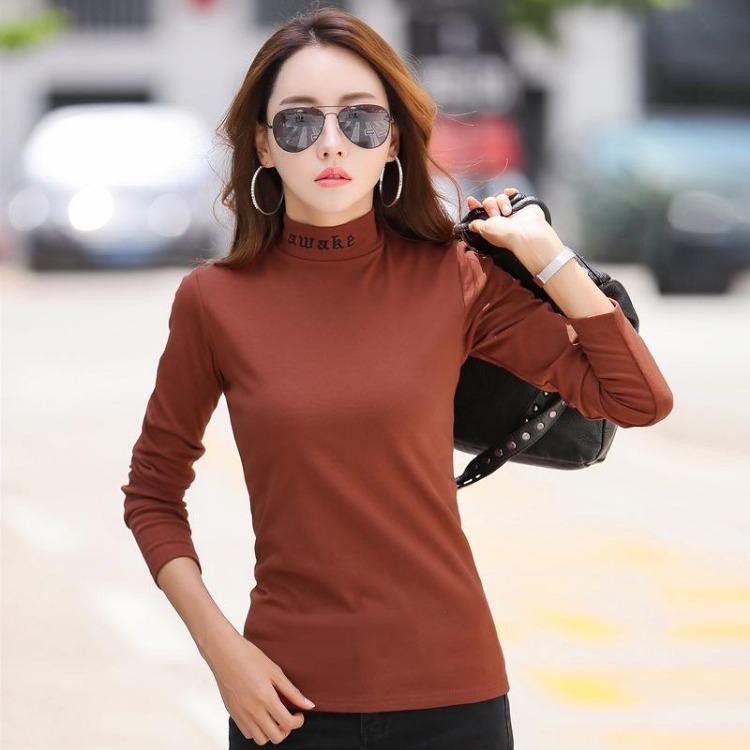 Women Spring Autumn Cotton Slim T-shirt Korean Style Embroidered Top S