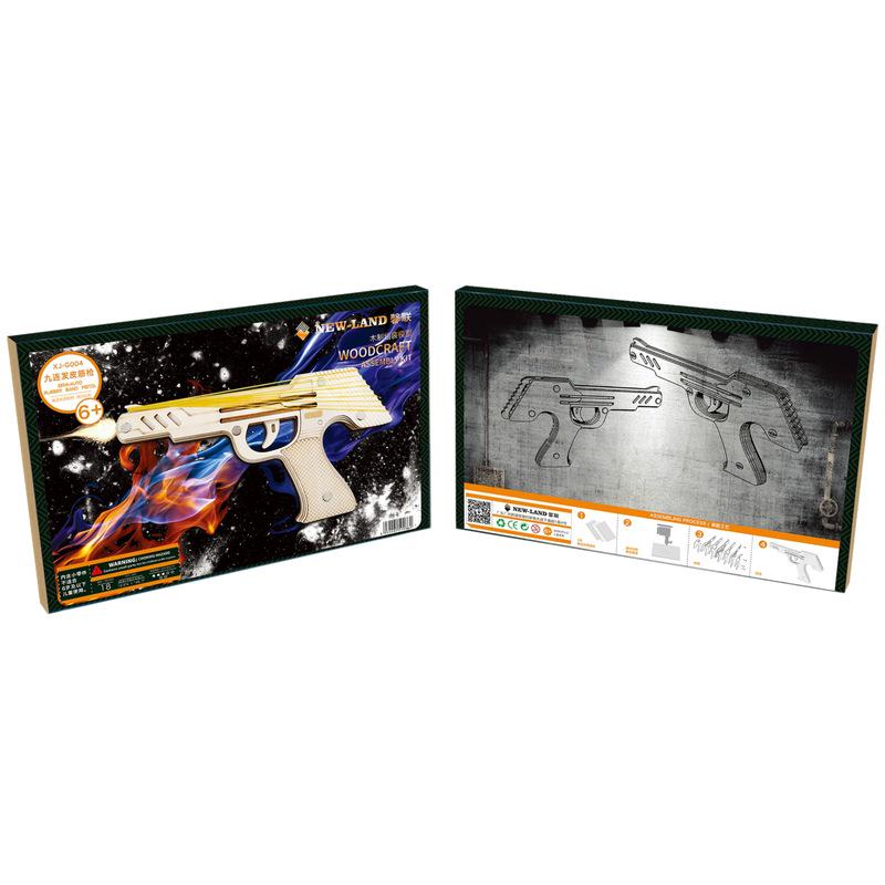 Laser Cutting DIY 3D Wooden Puzzle  Assembly Kit Running  Rubber Band Gun for Child Gift
