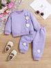 2025 Stylish Girls' Floral Autumn/Winter Sporty Sweatshirt Two-Piece Set