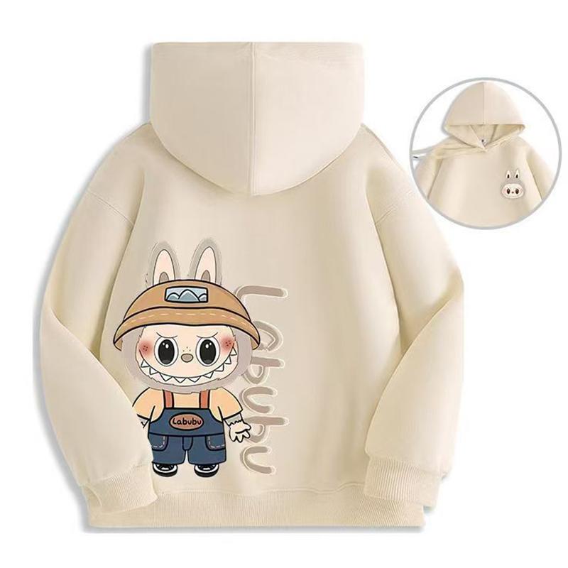 Kukebang LABUBU Hoodie Kinderkleding Mode Jongenskleding Lente Herfst Sweatshirt Kindertops 140 beige