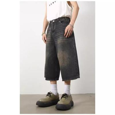 Herren Dunkelblaue Denim Weitbein 7/8-Shorts