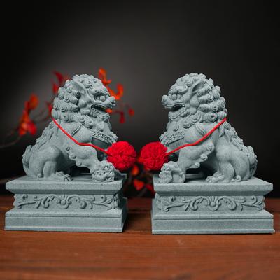 Blaue Sandstein Löwen Ornamente, Traditioneller Stein - Geschnitzte Glücksbringer, Mehrere Größen Teehaustier Desktop Dekor